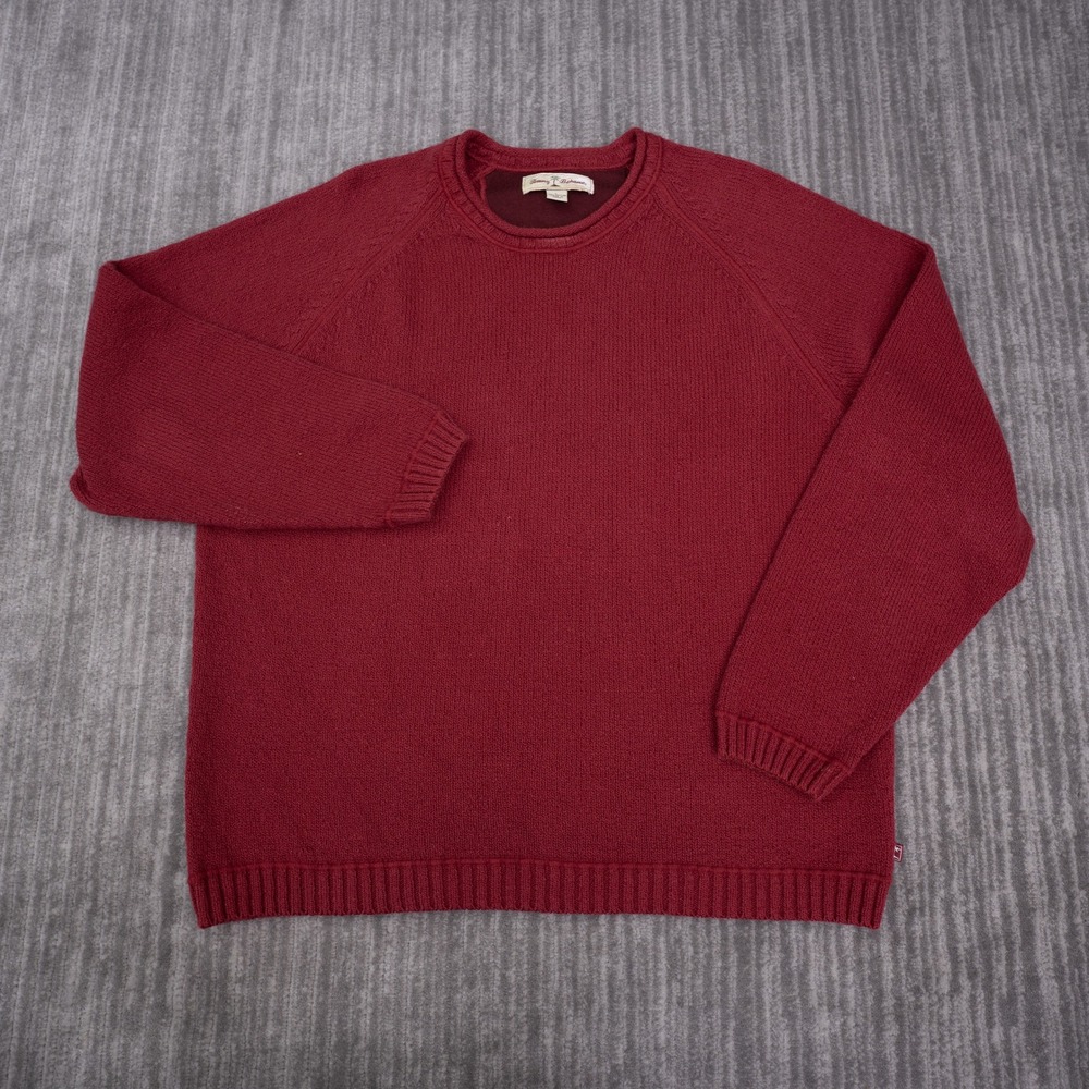 Tommy Bahama Sweater Mens Large Burgundy Excellent Cotton Raglan Crew Neck